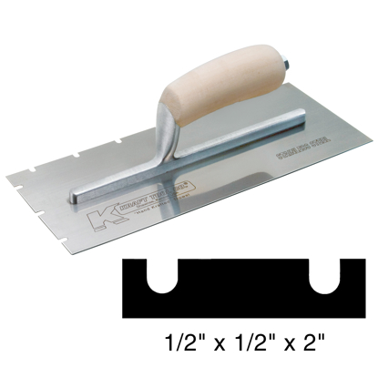 Picture of 12" x 5" Stainless Steel EIFS 1/2" x 1/2" x 2" Notch Trowel with Wood Handle