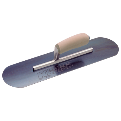 Picture of 16" x 4" Blue Steel Pool Trowel - 5 Rivets with Short Shank and Camel Back Wood Handle