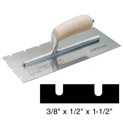 Picture of 12" x 5" Stainless Steel EIFS 3/8" x 1/2" x 1-1/2" Notch Trowel with Wood Handle