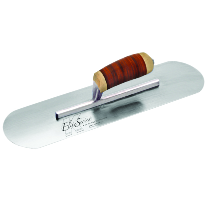 Picture of Elite Series Five Star™ 12" x 3-1/2" Carbon Steel Pool Trowel with Leather Handle on a Short Shank