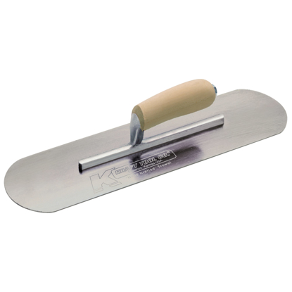 Picture of 12" x 3-1/2" Carbon Steel Pool Trowel with a Camel Back Wood Handle on a 4-3/8" Short Shank