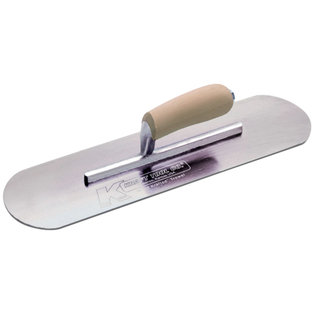 Picture of 12" x 3-1/2" Swedish Stainless Steel Pool Trowel with a Camel Back Wood Handle on a Short Shank