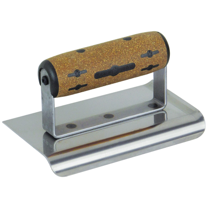 Picture of 8" x 4" 1/2"R Elite Series™ Stainless Steel Single Curved End Cement Edger with Cork Handle
