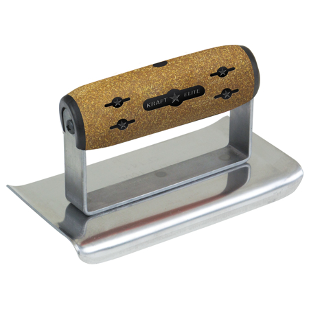 Picture of 8" x 4" 1/2"R Elite Series™ Stainless Steel Curved Ends Cement Edger with Cork Handle