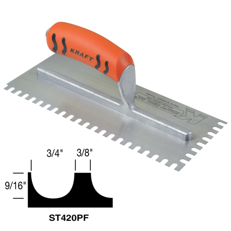 Picture of 3/4" x 9/16" x 3/8" U-Notch Trowel with ProForm® Handle